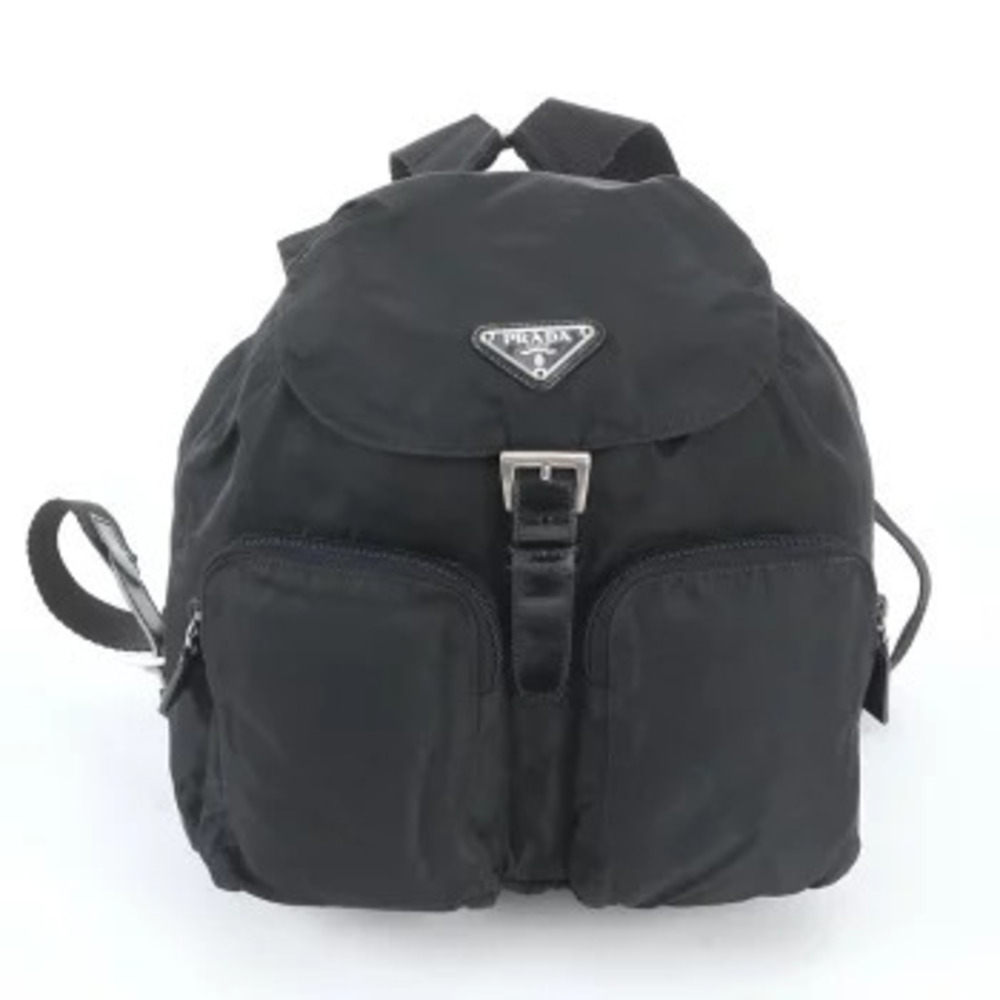 Prada Tessuto Leather Backpack Triangle Shoulder Bag Black
